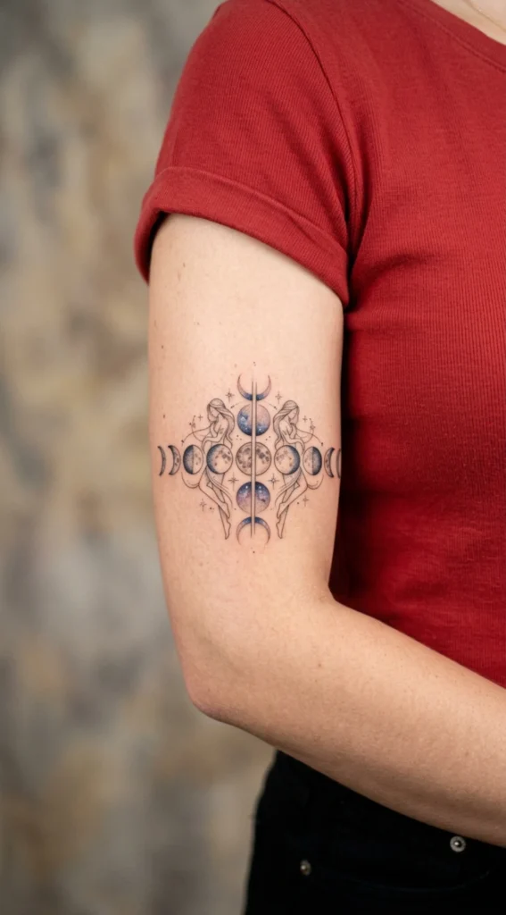  Gemini Split Moon Phases Tattoo