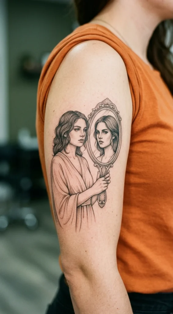 Gemini Twins Holding Mirror Reflection
