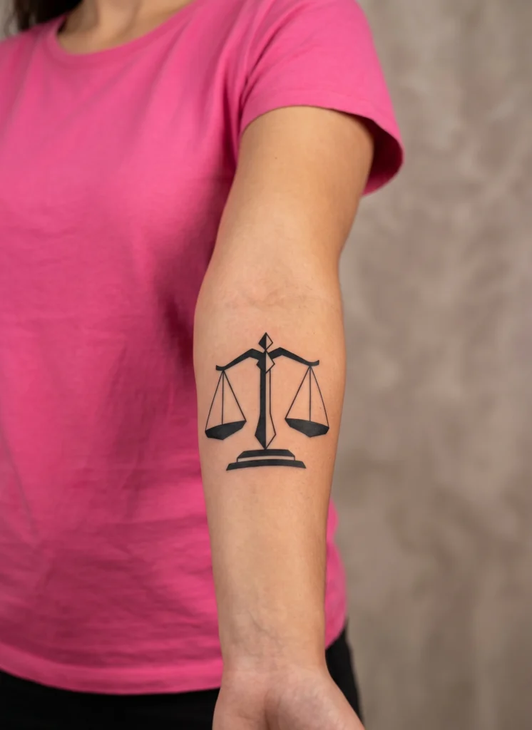 Geometric Libra Scales Blackwork Tattoo