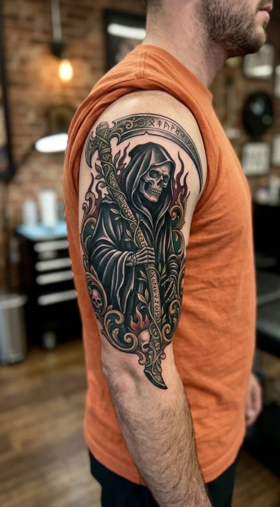 Grim Reaper Holding Ornate Scythe