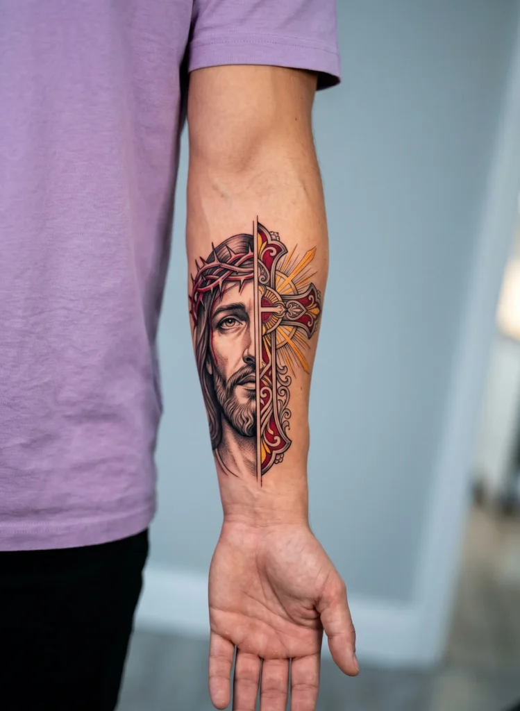 Half Jesus Half Cross Forearm