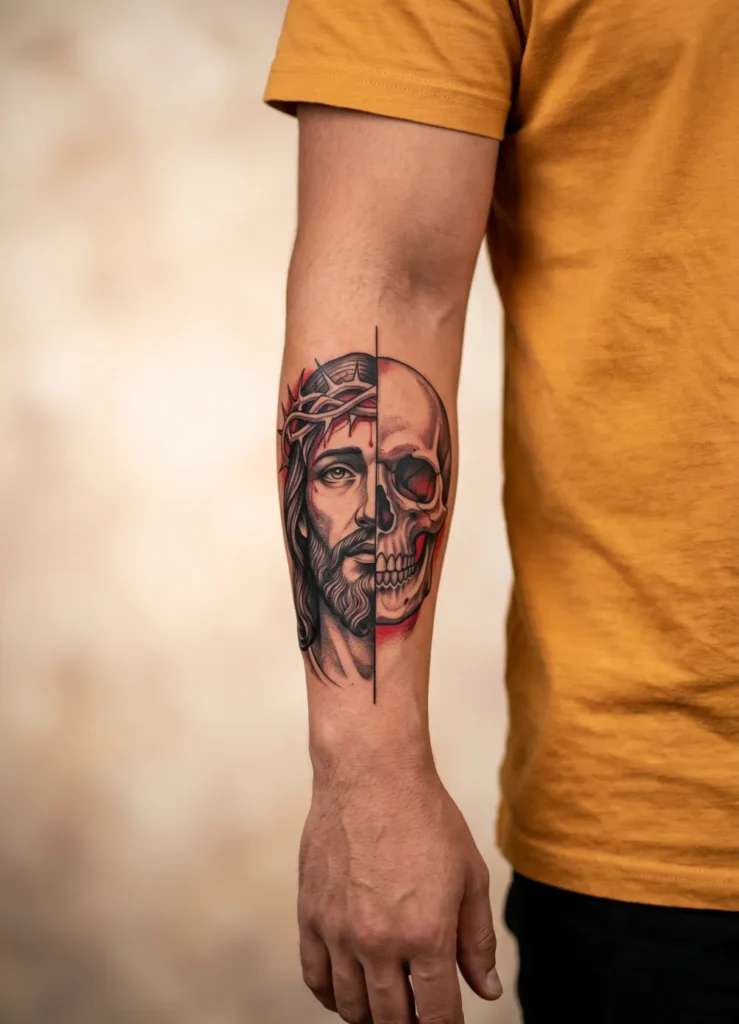 Half Jesus Half Skull Design