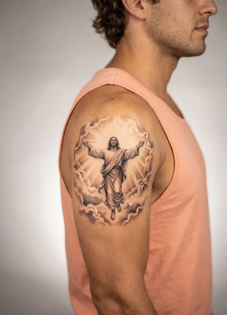 Jesus Ascending into Bright Sky Realism