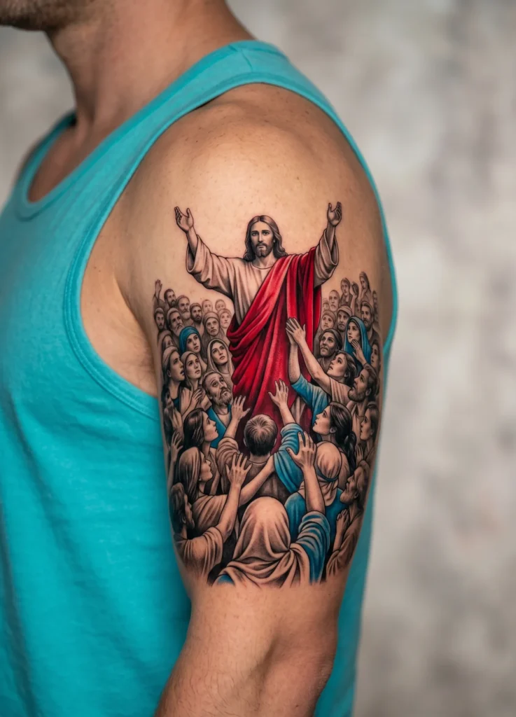 Jesus Blessing Crowd Realistic Scene