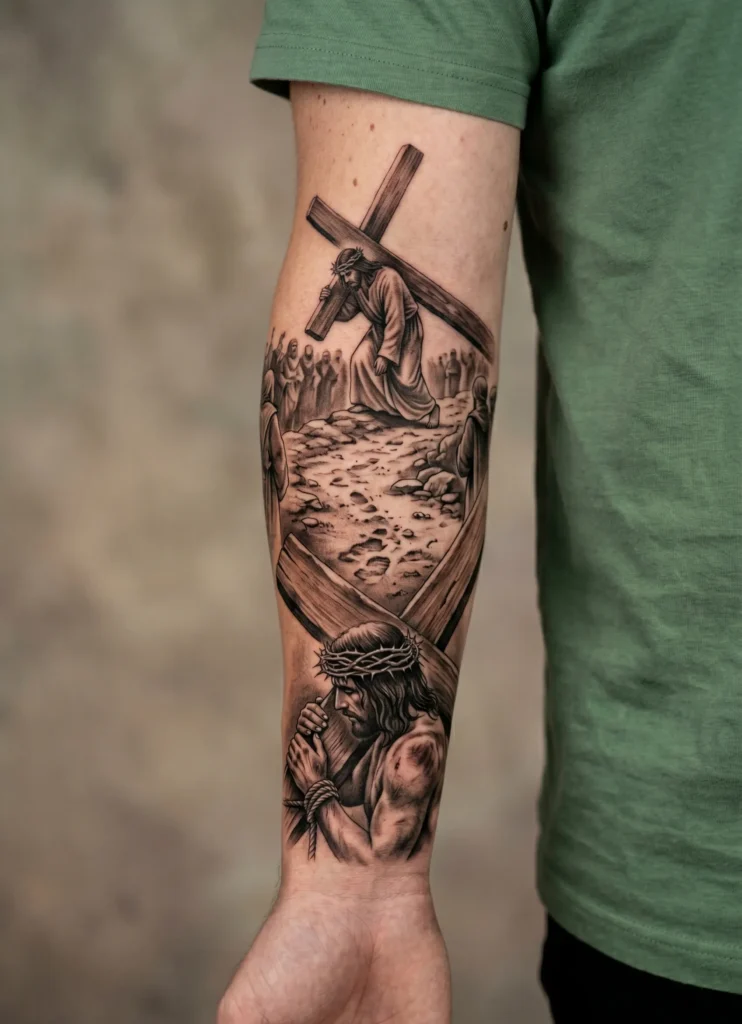 Jesus Carrying Cross Forearm Scene