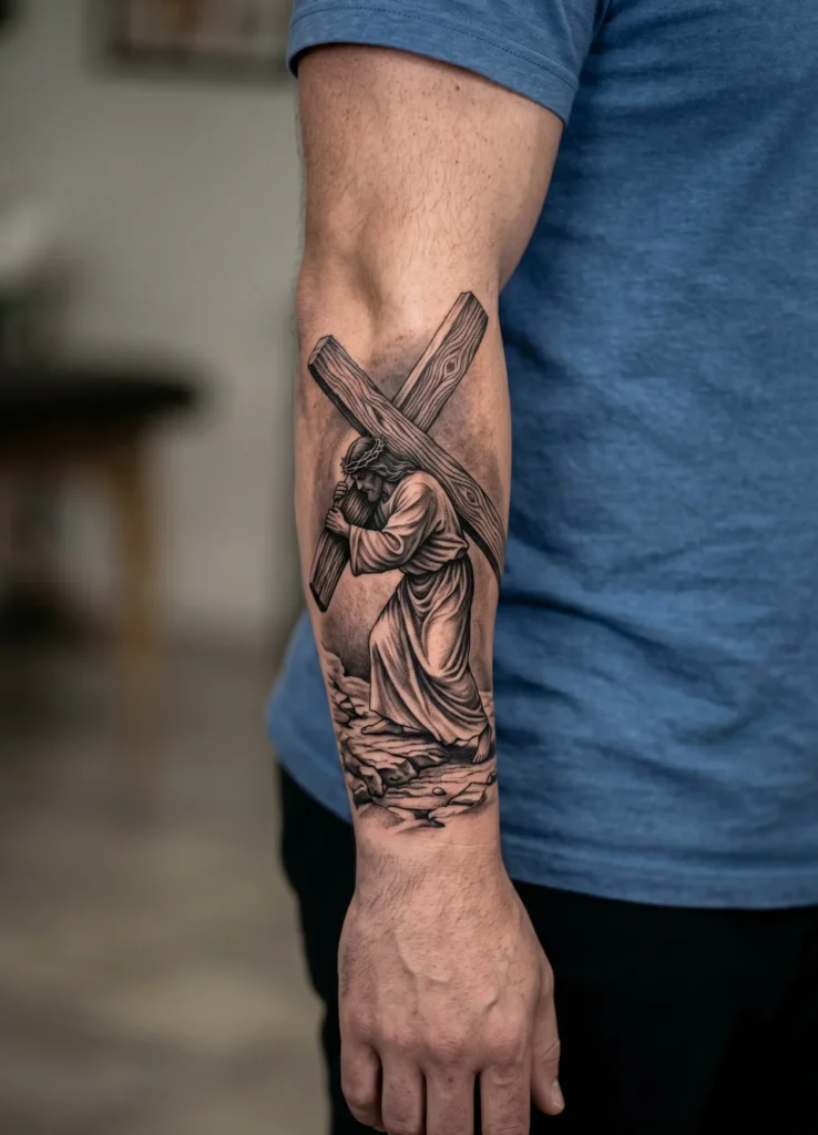  Jesus Carrying Cross Shaded Realism