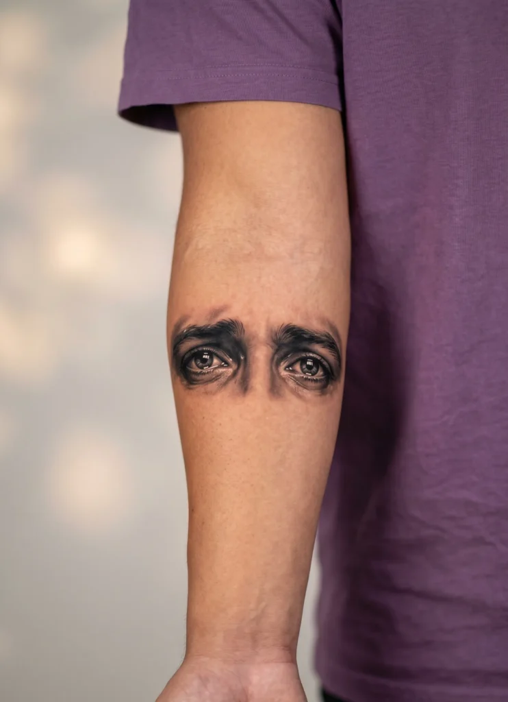 Jesus Eyes Close Up Forearm Detail