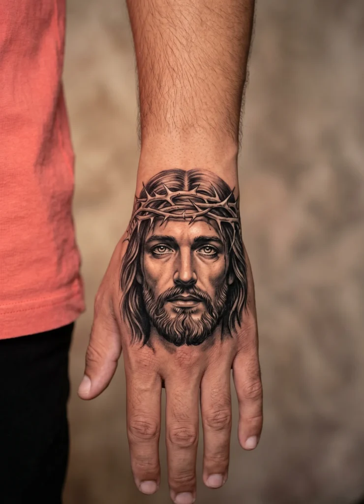Jesus Face on Hand Realistic