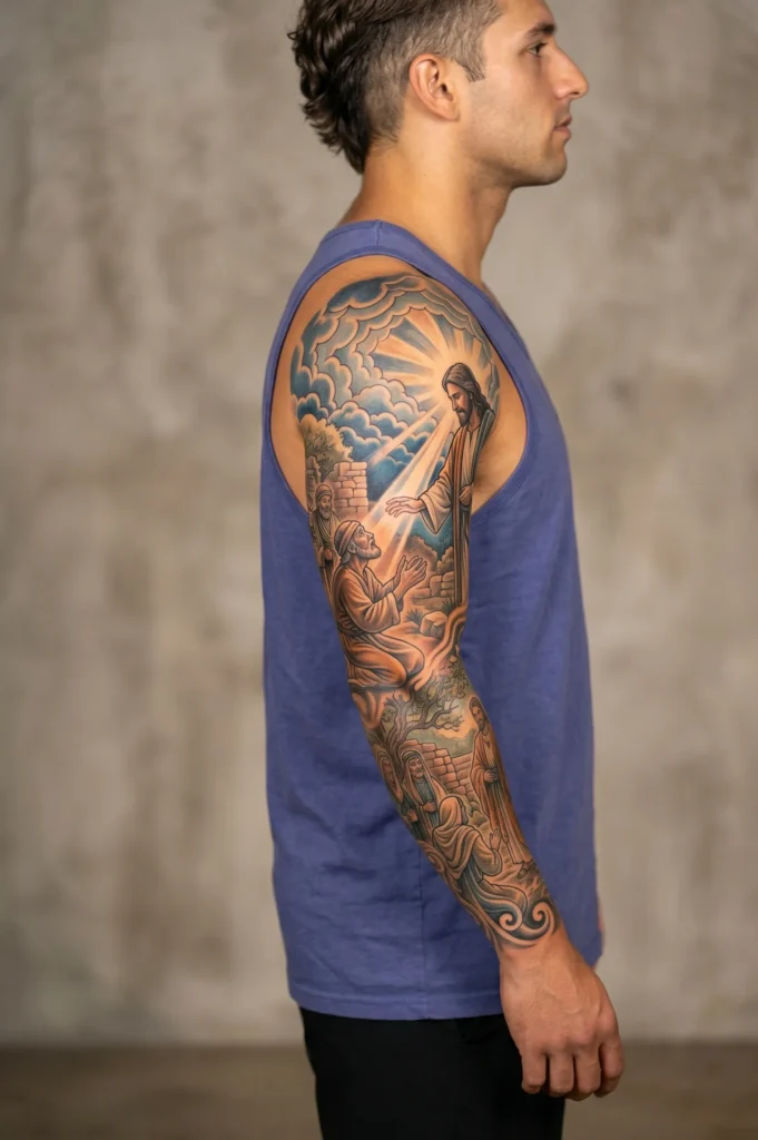 Jesus Healing Scene Sleeve Composition