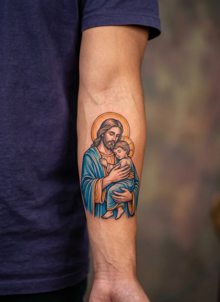 Jesus Holding Child Protective Pose