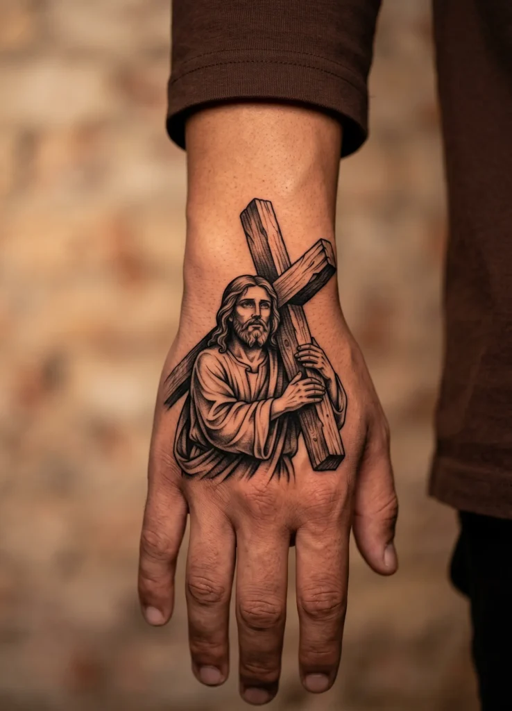  Jesus Holding Cross Hand Piece