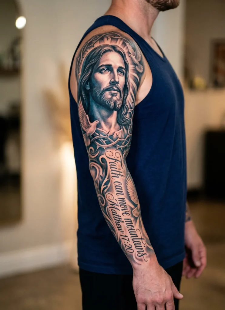 Jesus Portrait With Scripture Sleeve