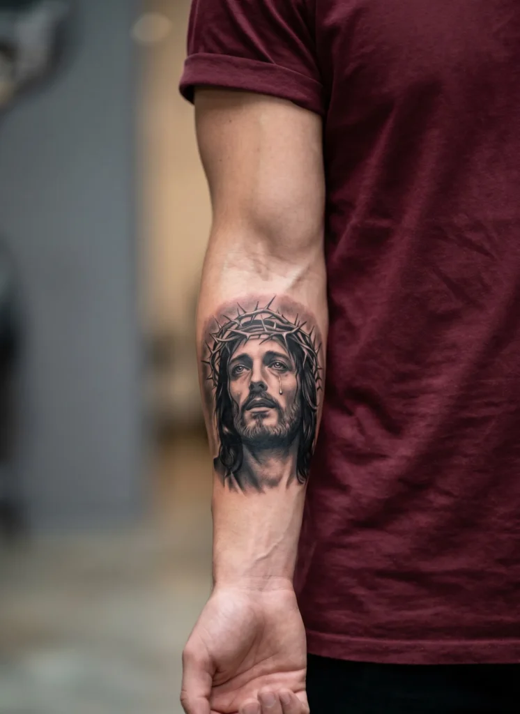 Jesus Portrait with Tear Forearm