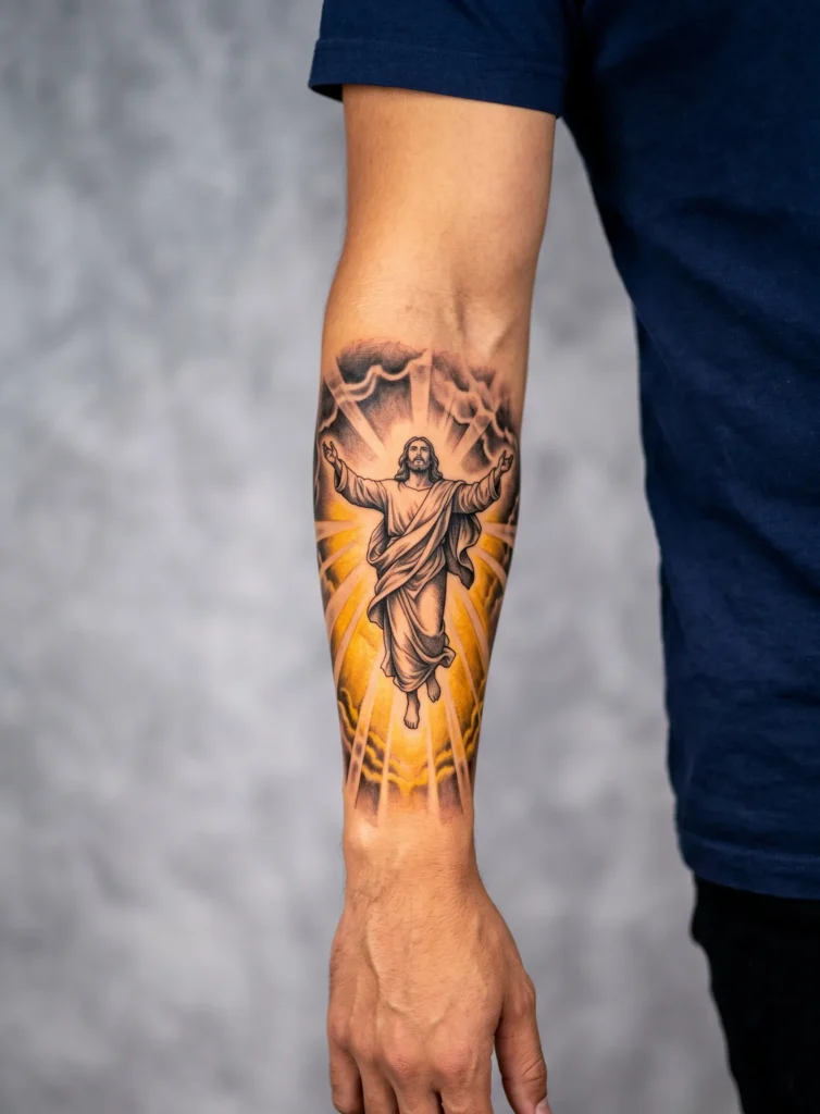 Jesus Rising Forearm Vertical Piece