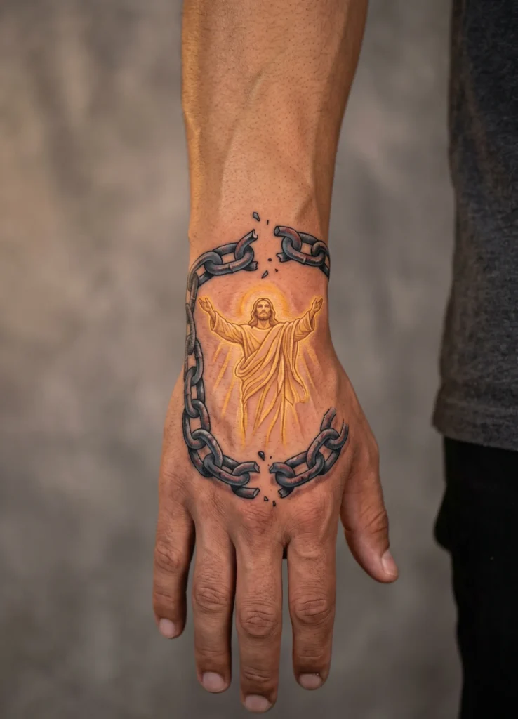 Jesus With Broken Chains Hand Art