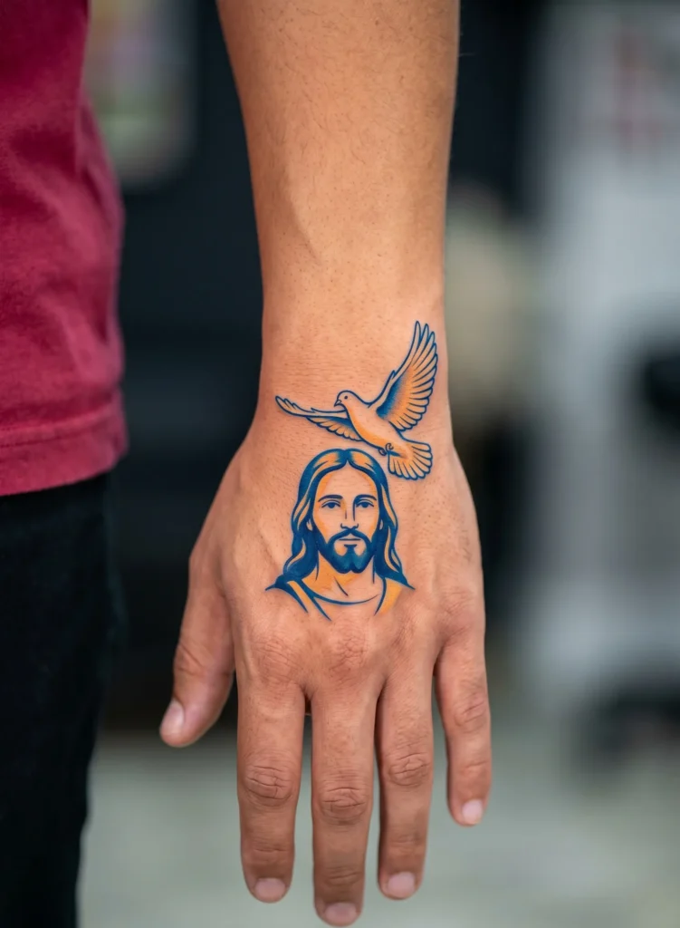 Jesus With Dove Small Hand Symbol