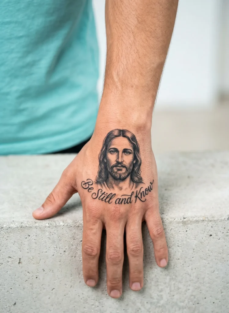  Jesus With Scripture Hand Tattoo