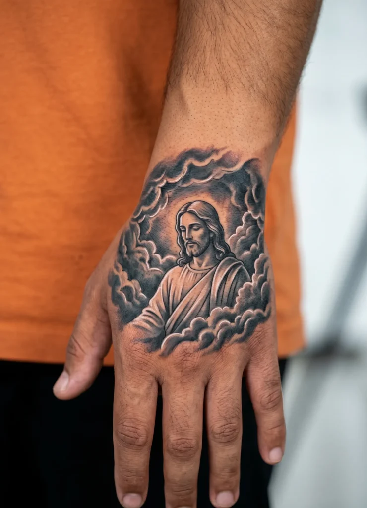 Jesus With Storm Clouds Hand Backdrop