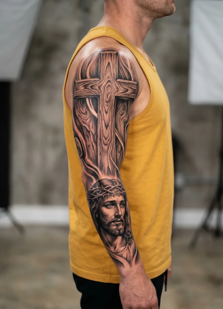  Jesus and Cross Layered Sleeve Design