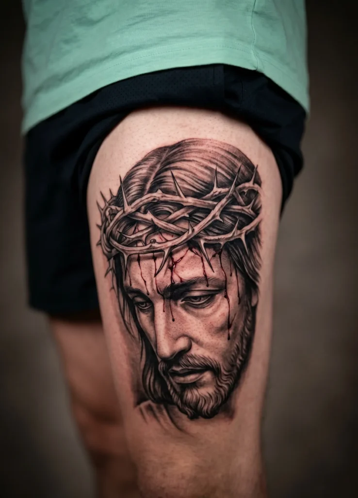 Jesus with Bleeding Crown Detail Focus
