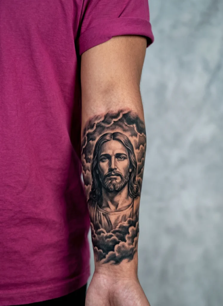Jesus with Dark Cloud Background Shading