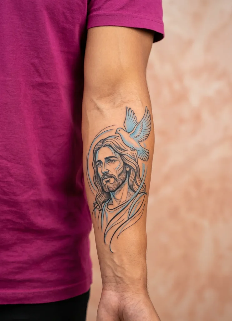 Jesus with Dove Forearm Design
