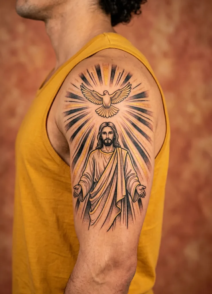 Jesus with Dove and Light Rays