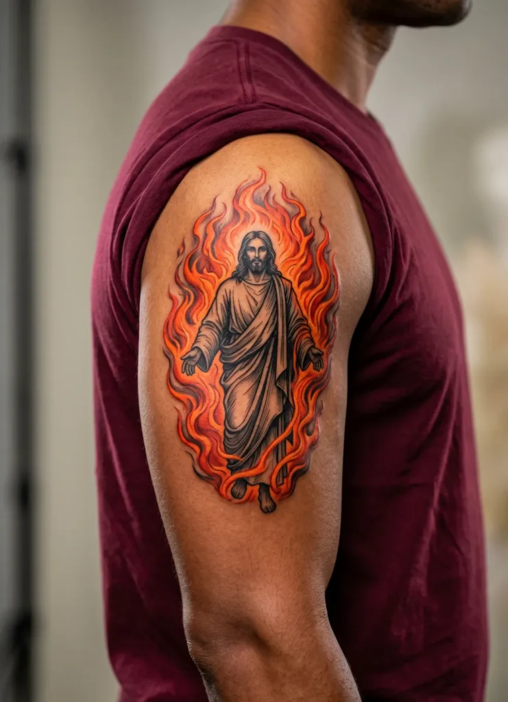 Jesus with Fire Aura Dramatic Style