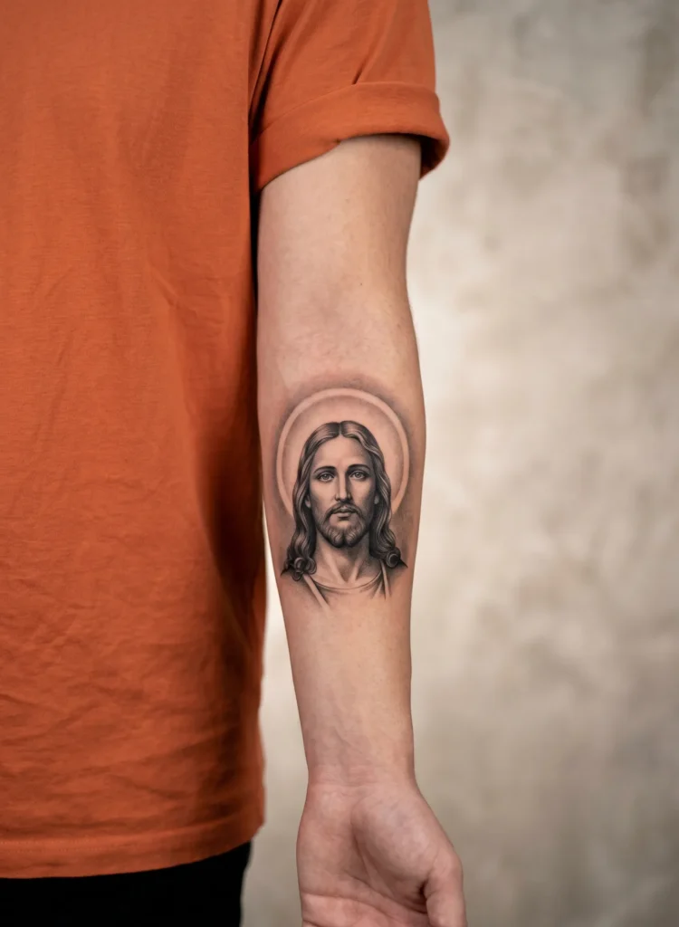 Jesus with Halo Soft Grey Gradients