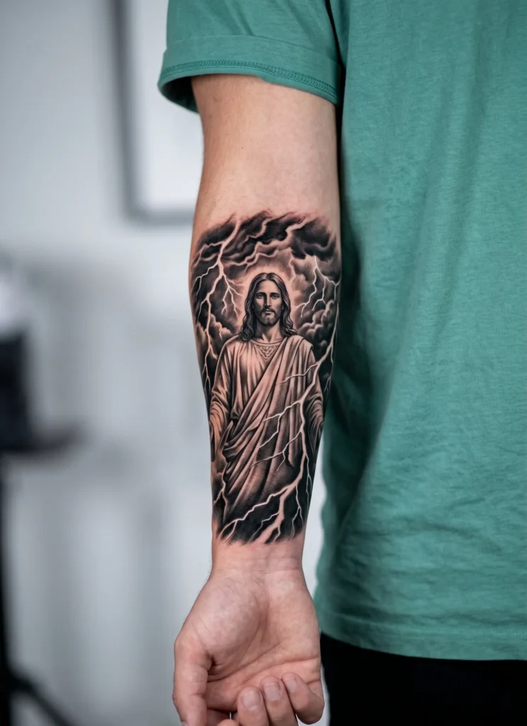 Jesus with Lightning Background Forearm