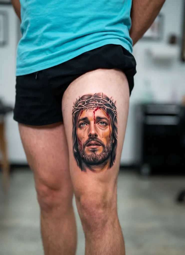 Jesus with Tear and Blood Detail