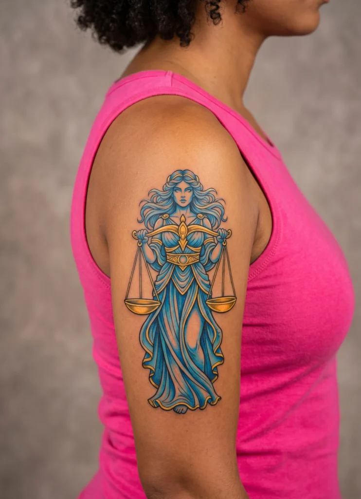 Libra Goddess Holding Balanced Scales