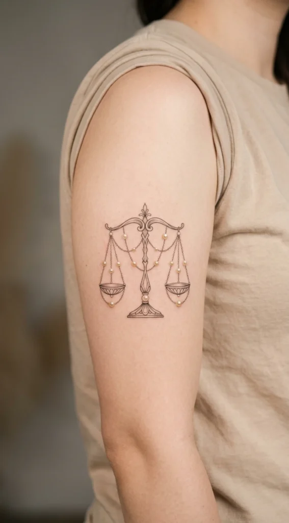 Libra Scales with Pearl Chain Details