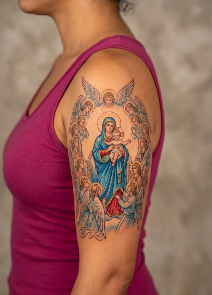 Mary and Jesus Surrounded by Angels