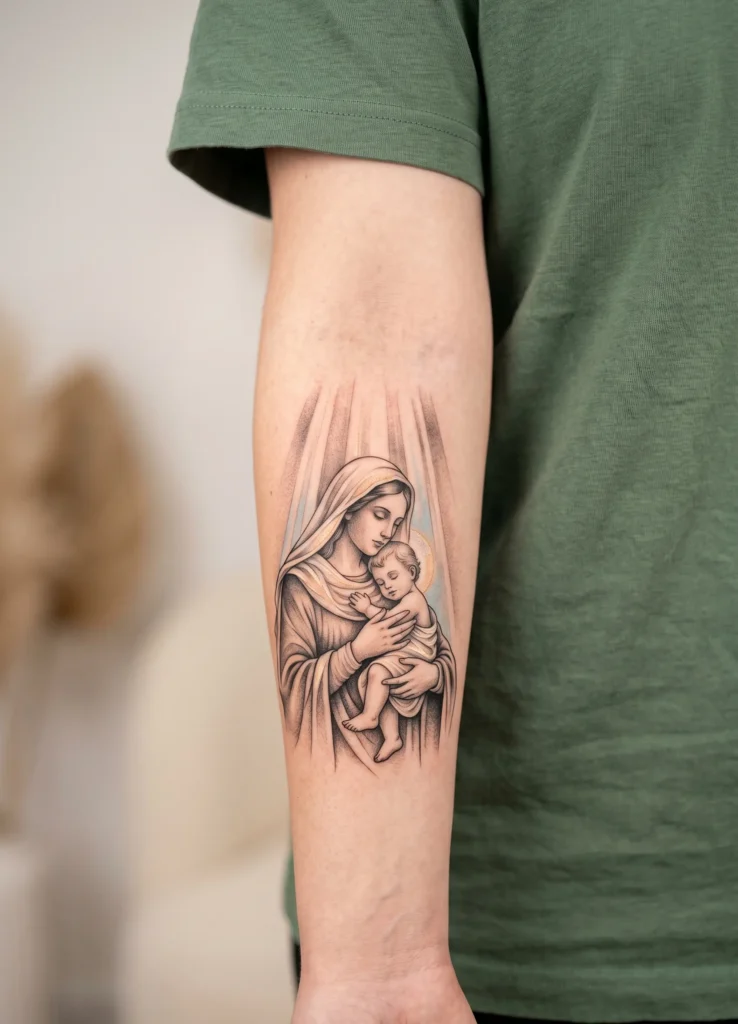 Mary and Jesus Under Heavenly Light