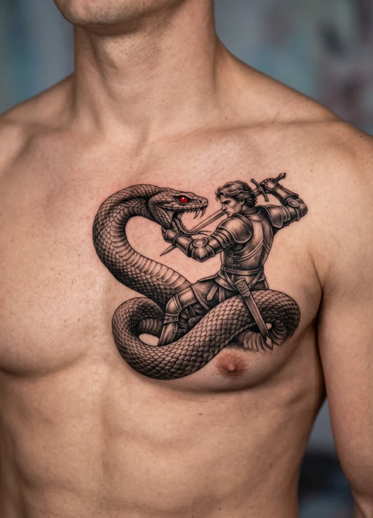 Michael Battling Giant Snake Realism