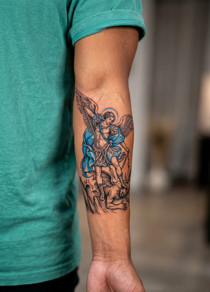 Michael Defeating Demon Forearm Scene
