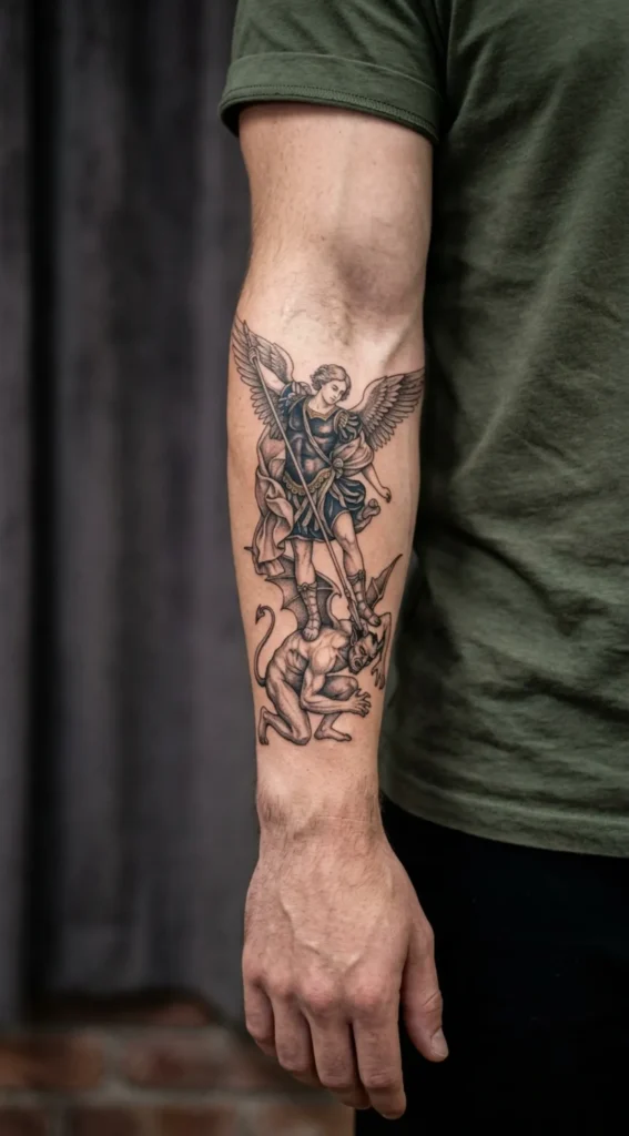 Michael Stepping on Demon Forearm Design