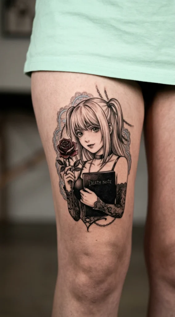Misa Amane Holding Death Note Rose Aesthetic