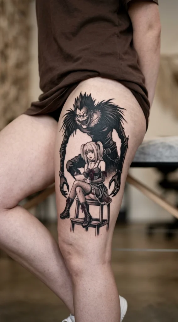 Misa Sitting with Ryuk Shadow Behind