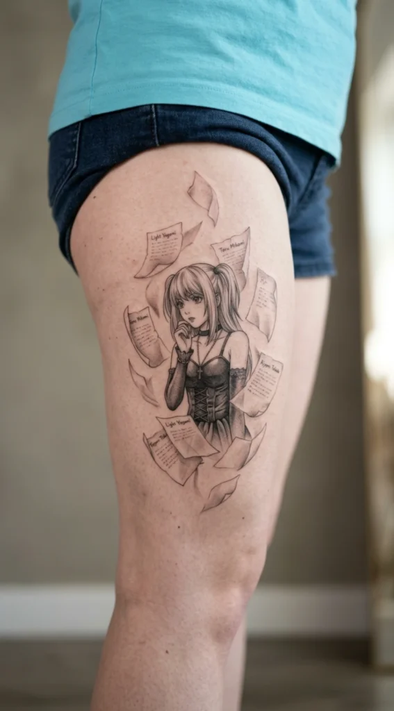 Misa with Death Note Pages Floating