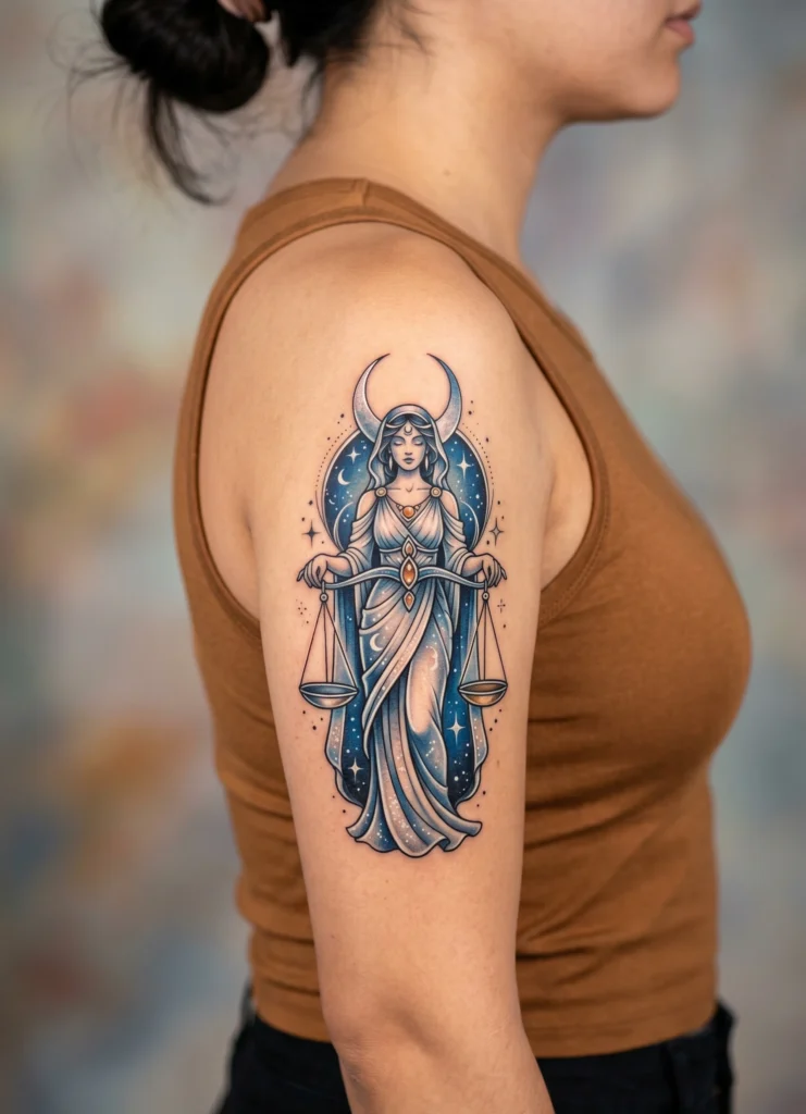 Moon Goddess Holding Libra Justice Scales