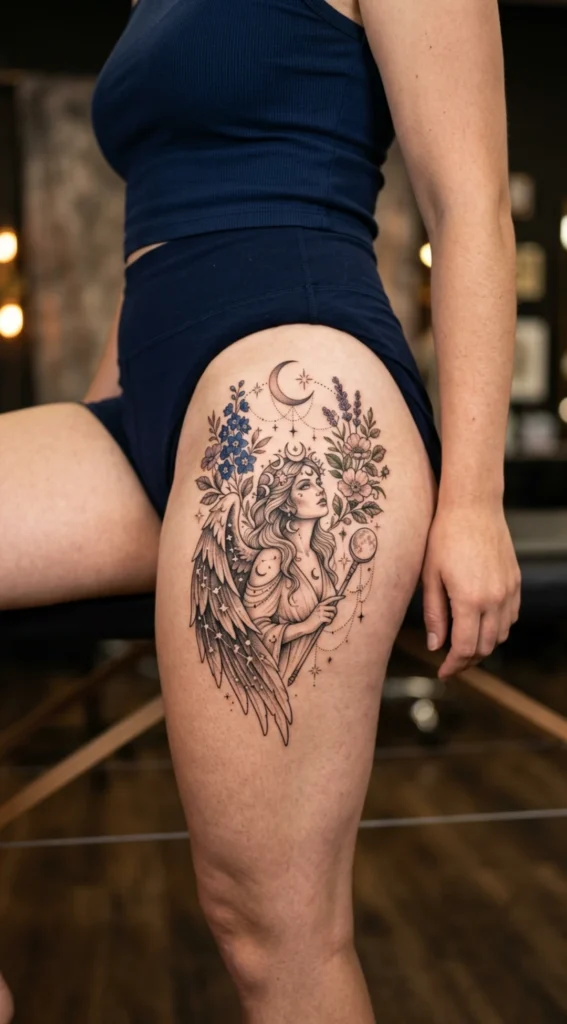 Moon Goddess with Stars and Floral Halo