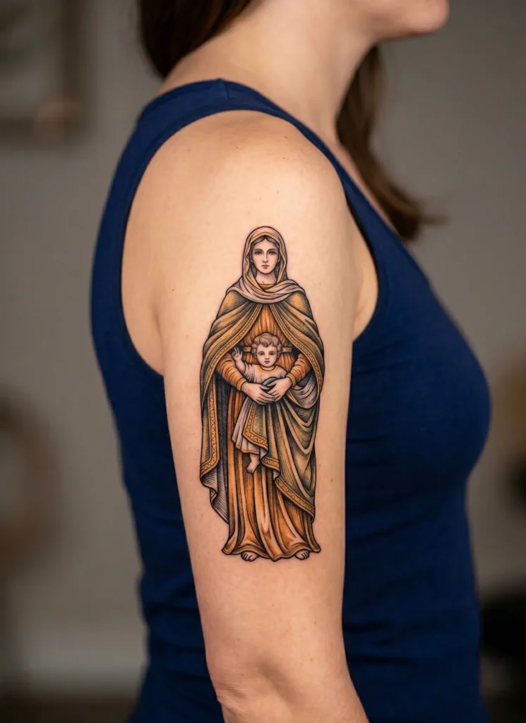 Mother Mary Protecting Young Jesus