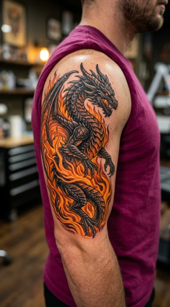 Mythic Dragon Wrapped in Fire