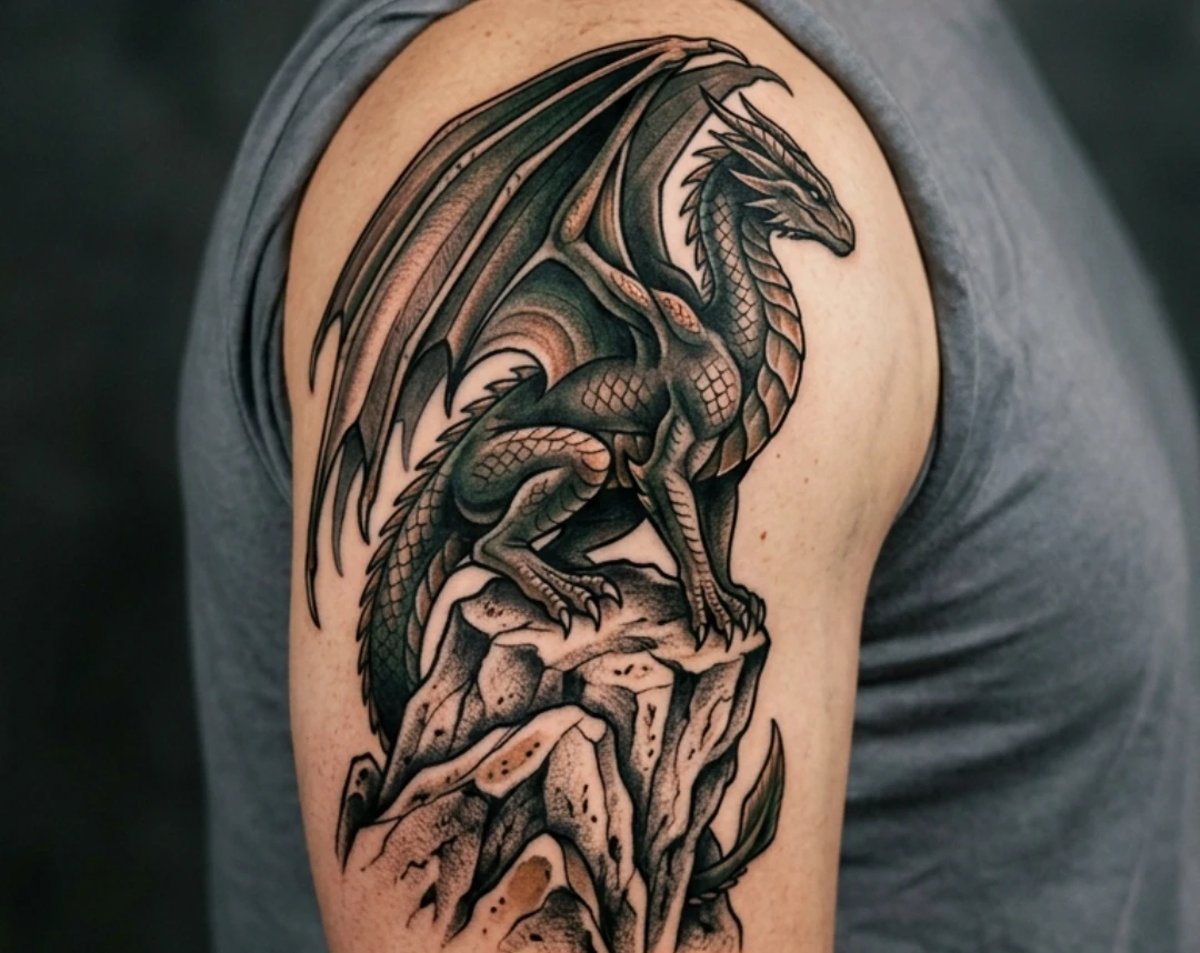 Neo Traditional Dragon Tattoo
