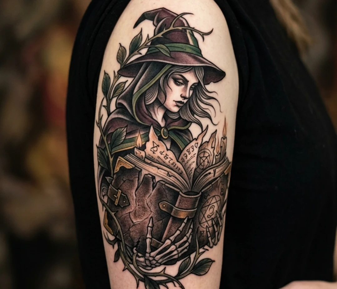 Neo Traditional Witch Tattoo Design