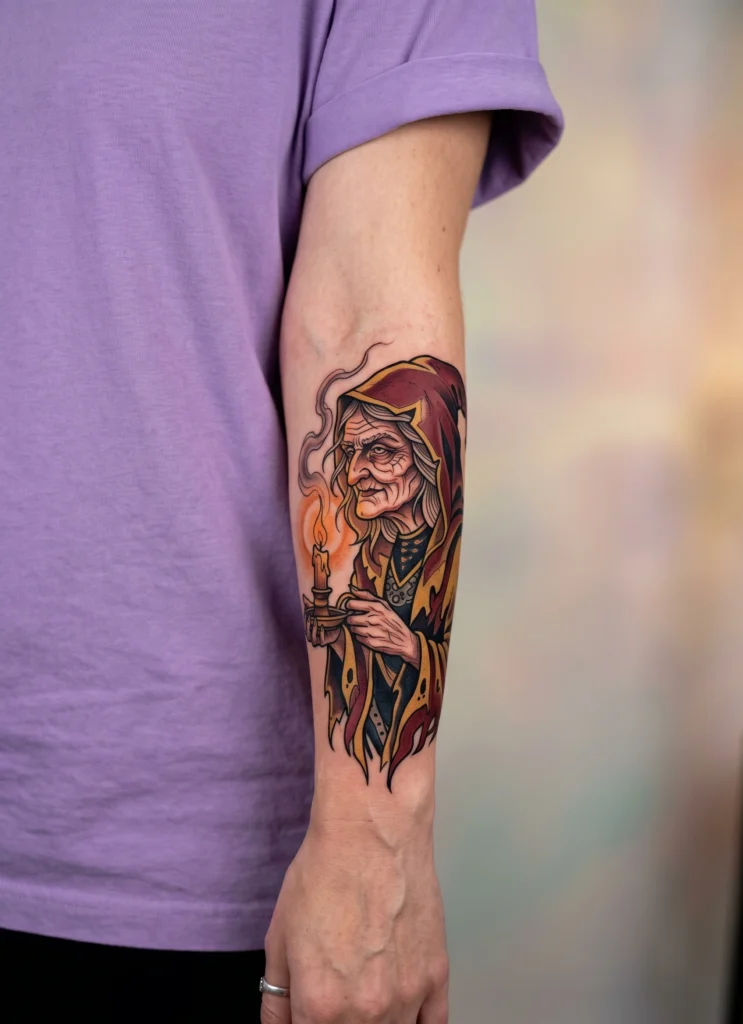 Old Crone Witch with Candle Lantern