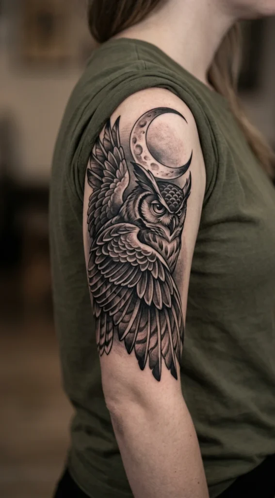 Owl with Crescent Moon
