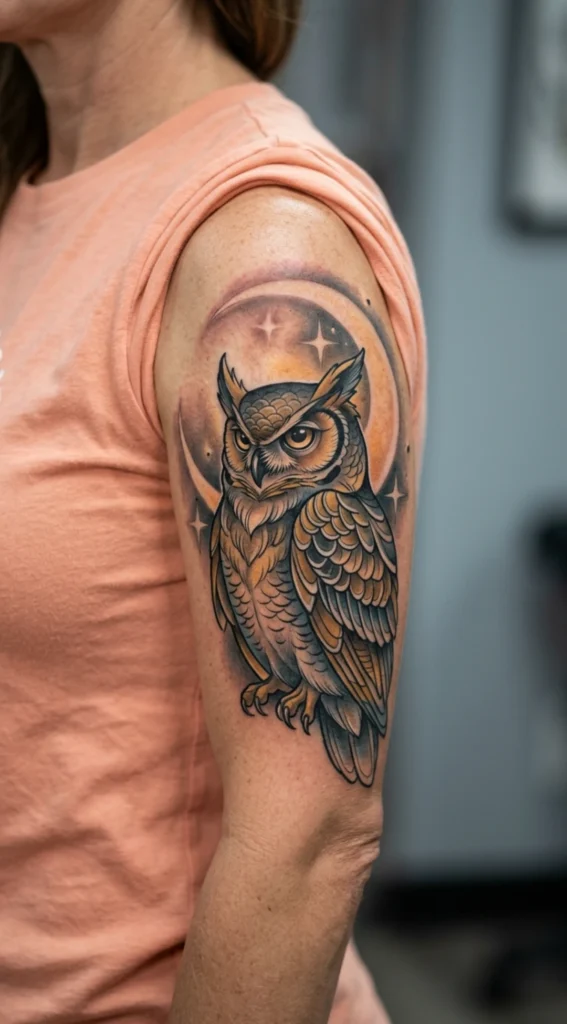 Owl with Moonlight and Soft Feather Details